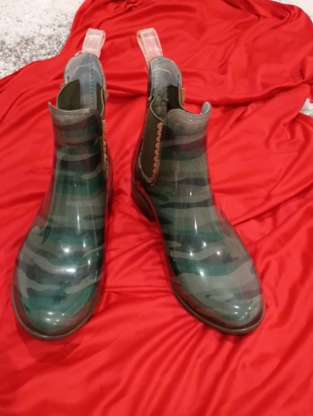 Jack Rogers Glossy Green Camo Chelsea Booties